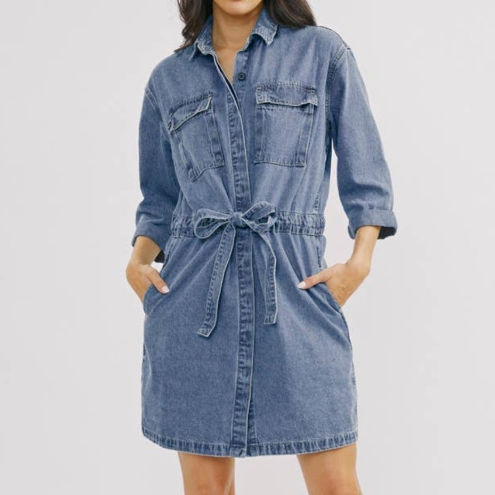 💎 KanCan Women's Dress Jean Button Down Dress Tie NWT #0174